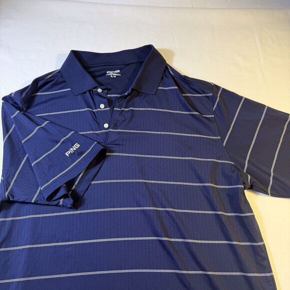 Ping Polo Golf Shirt Mens XL Navy Blue Striped Short Sleeve Performance Casual - Picture 9 of 9